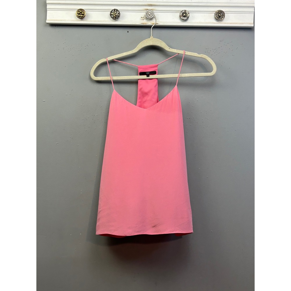 Tibi Tank Top Womens 4 Pink Silk Cami‎ Racerback Spaghetti Strap V-Neck